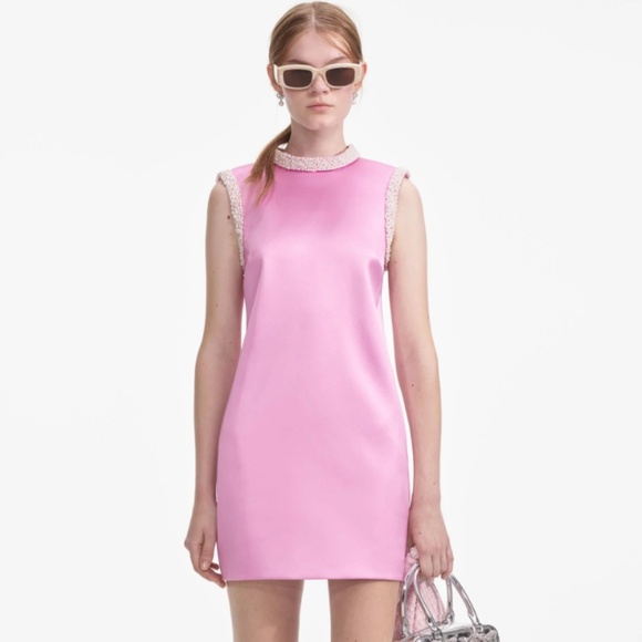 Self-Portrait Dresses & Skirts - self-portrait Pink Pearl Trim Satin Mini Dress Size: US0 - MSRP $255 - NWT